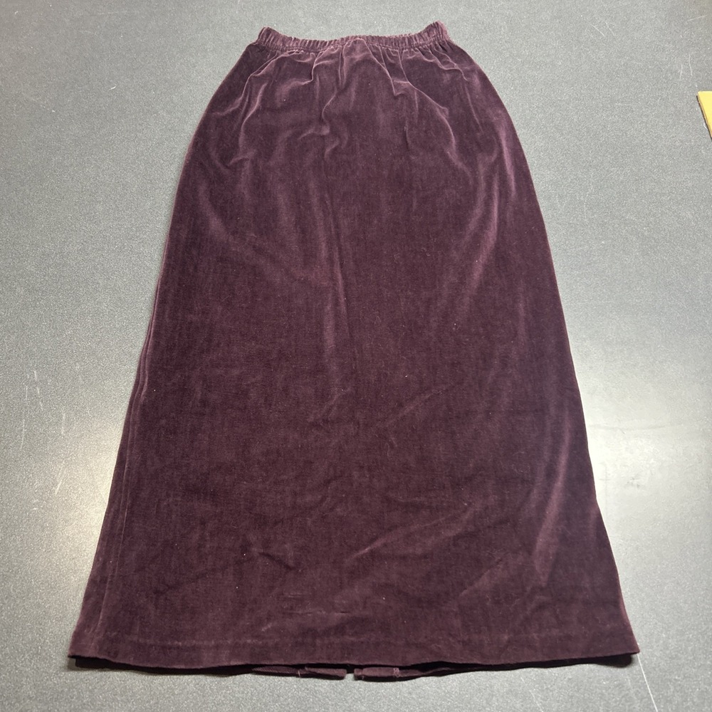 Vintage Ralph Lauren Purple Maxi Skirt M Pull On Stretch Velour 90s Old Money